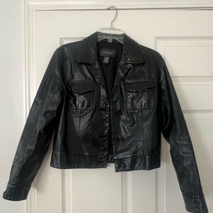Banana Republic Fitted Black Leather Jacket (Size Small) small defect left side